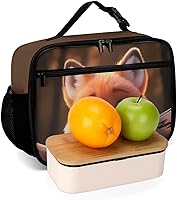 Vista 7 de Linda lonchera reutilizable con diseño de zorro aislada, bolsa enfriadora, lonchera para comida y comida, bolsa de mano para mujeres, niños, niñas