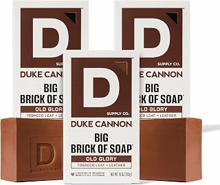 Duke Cannon Supply Co. Big Brick of Soap Bar for Men Leaf + Leather (Amber & Woodsy Scent) Multi-Pack - Superior Grade, Extra Large, Masculine Scents, All Skin Types, Paraben-Free, 10 oz (3 Pack)