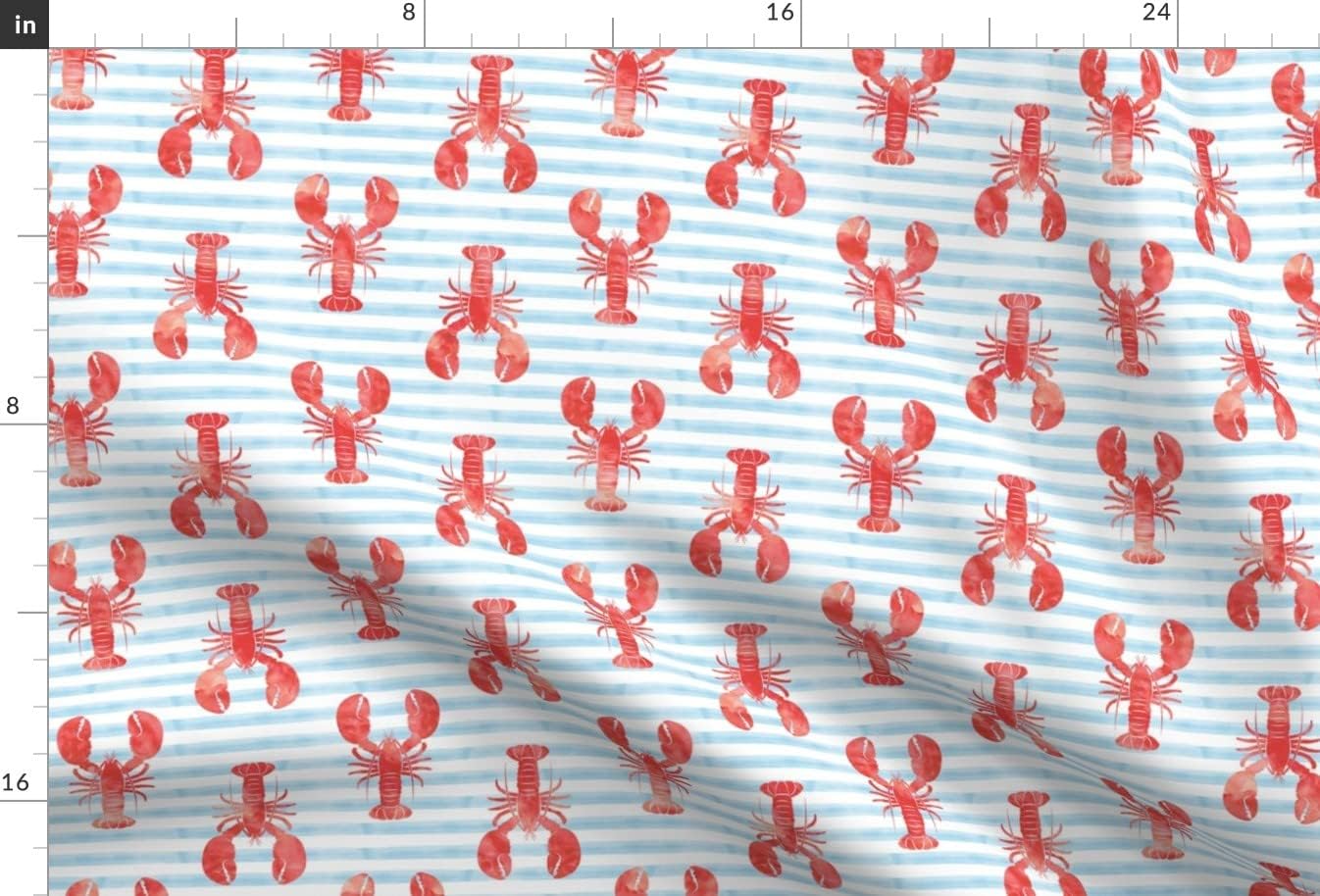 Spoonflower Fabric - Beach Nautical Summer Lobster Lobsters On Stripes Printed on Chiffon Fabric by The Yard - Sewing Fashion Apparel Dresses Home Decor