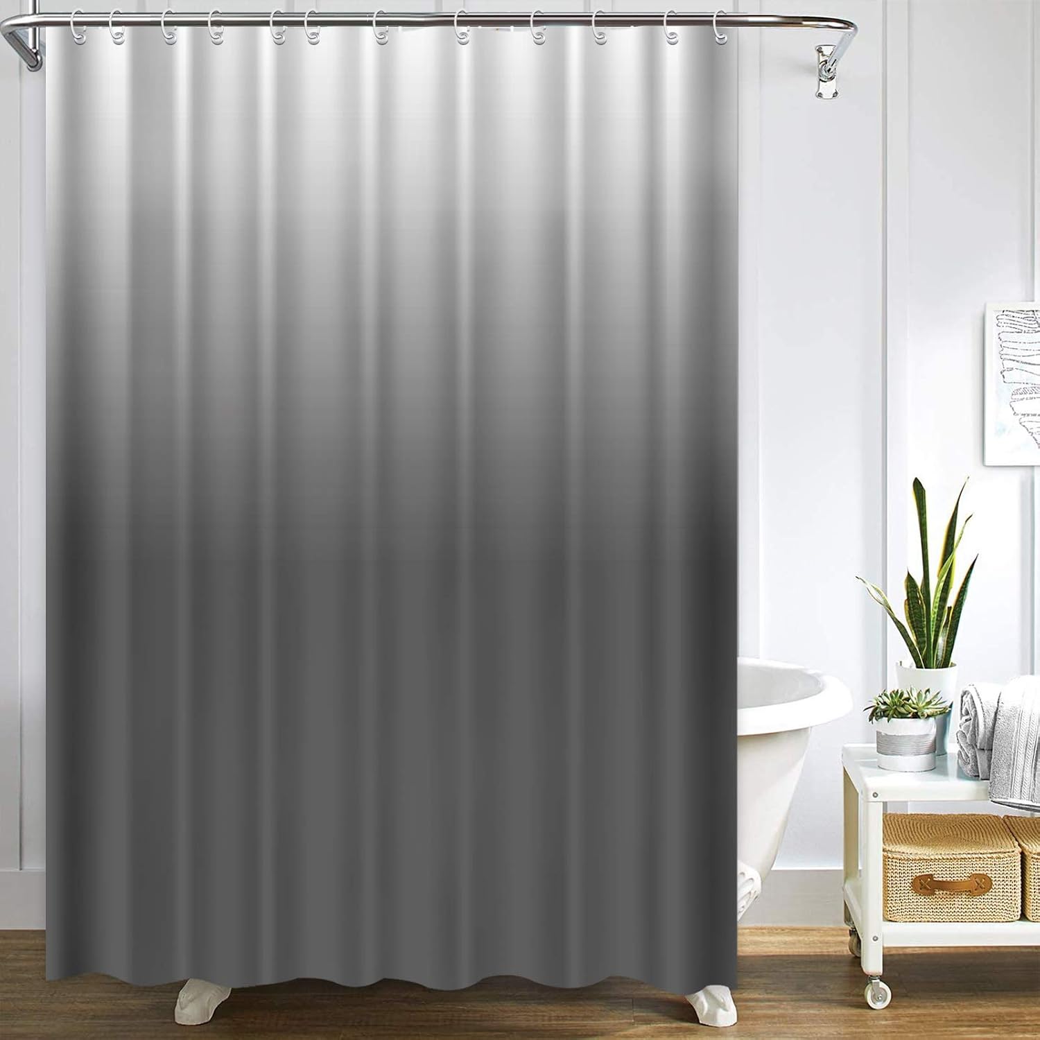 Black Ombre Shower Curtain Polyester Fabric Machine Washable Waterproof Classic Gradual Color Design Shower Curtain for Bathroom 72 x 72 Inch with 12 Hooks Bathroom Decor Bath Curtain
