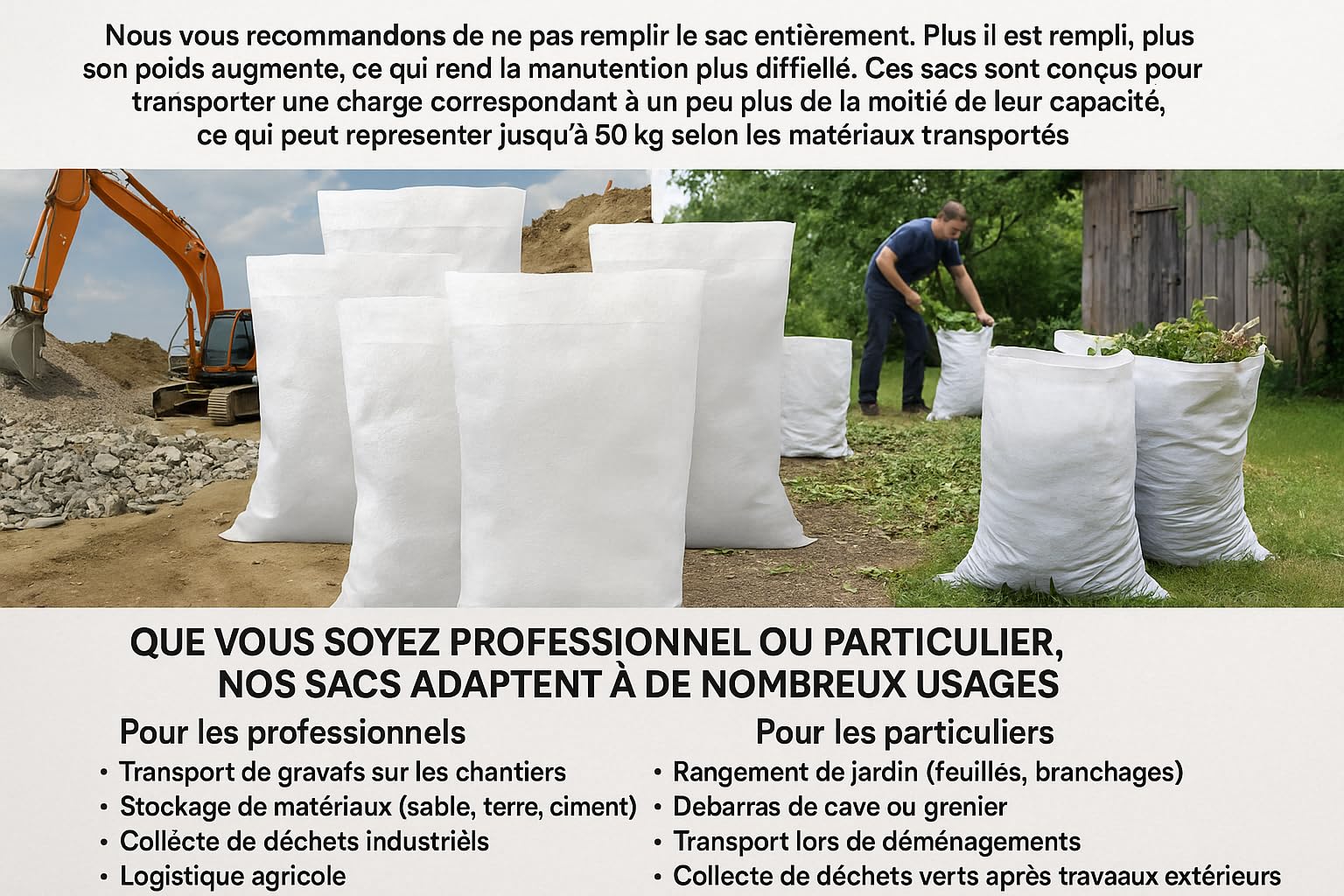 Bolsas para escombros, Sacos de escombros tejidos, ultra resistentes, 56 x 96 cm cada unidad, vendidas por 100 unidades