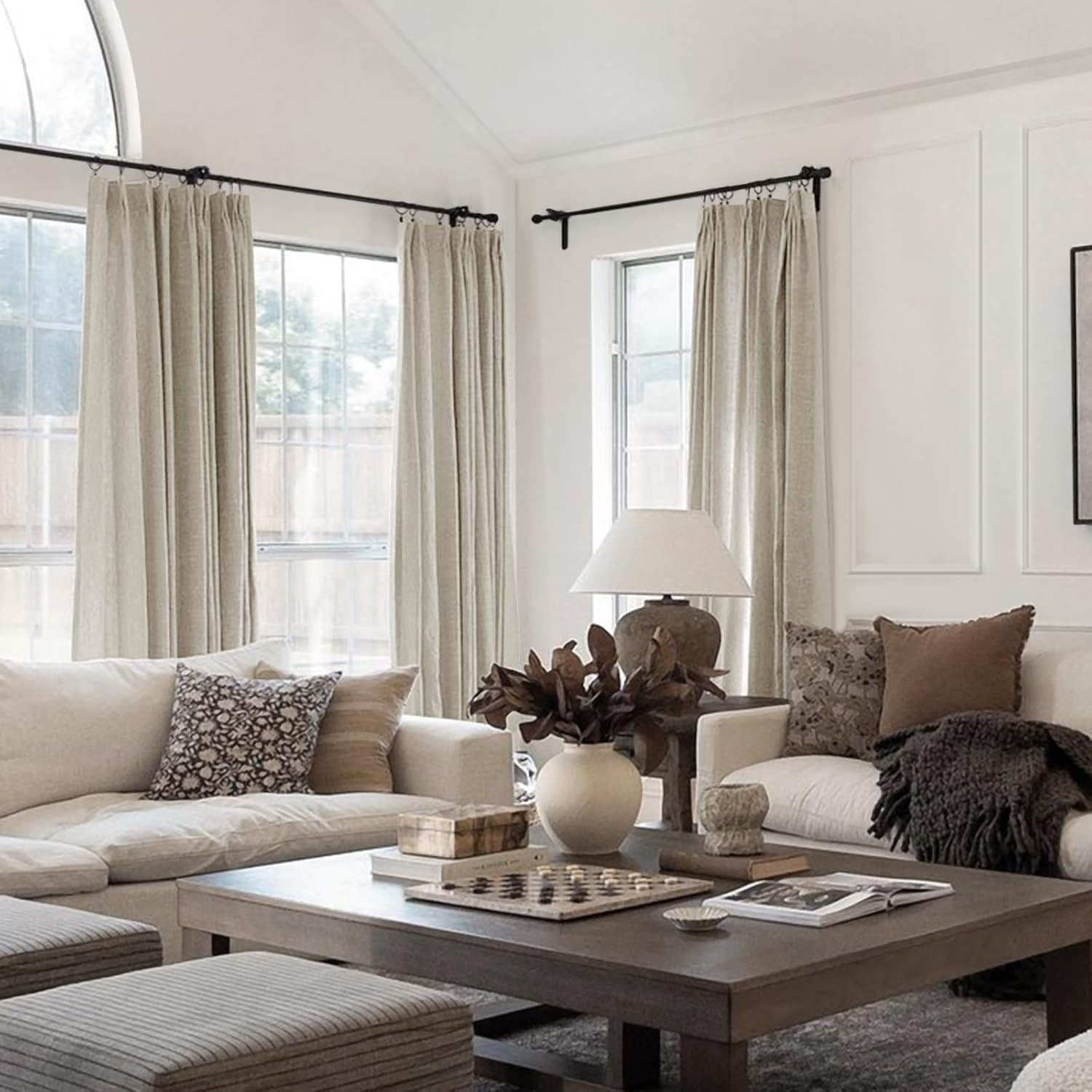 TWOPAGES Oatmeal Linen Cotton Window Curtain 102 Inches Long Light Reducing Pinch Pleated Drape with Cotton Privacy Liner for Living Room Bedroom, 26Wx102L Inches, 1 Panel