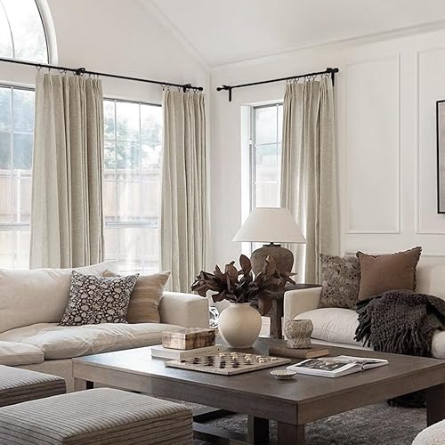TWOPAGES Oatmeal Pinch Pleated Curtain for Traverse Rod Light Filtering Linen Textured Drape with White Privacy Liner for Guest Room Bedroom, 72Wx102L Inches, 1 Panel