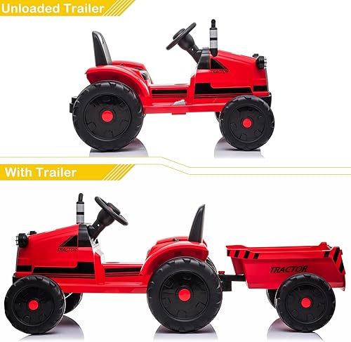 Miniatura 6 de Tractor de paseo con remolque, cargador de tierra de 3 velocidades para niños, tractor de juguete eléctrico con batería de 12 V, control remoto de