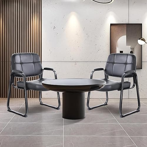 Miniatura 9 de CLATINA Silla de invitados grande y alta, cómodas sillas de recepción con reposabrazos acolchado de cuero regenerado y base de trineo para oficina,