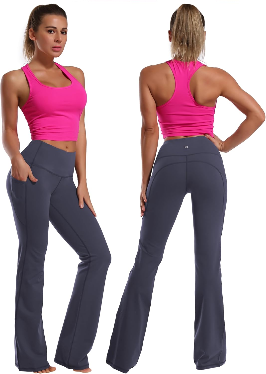 BUBBLELIME 29"/31"/33"/35"/37" Women High Waist Bootlegs Yoga Pants Tummy Control Bootcut Workout Flared Out Pockets - Image 3