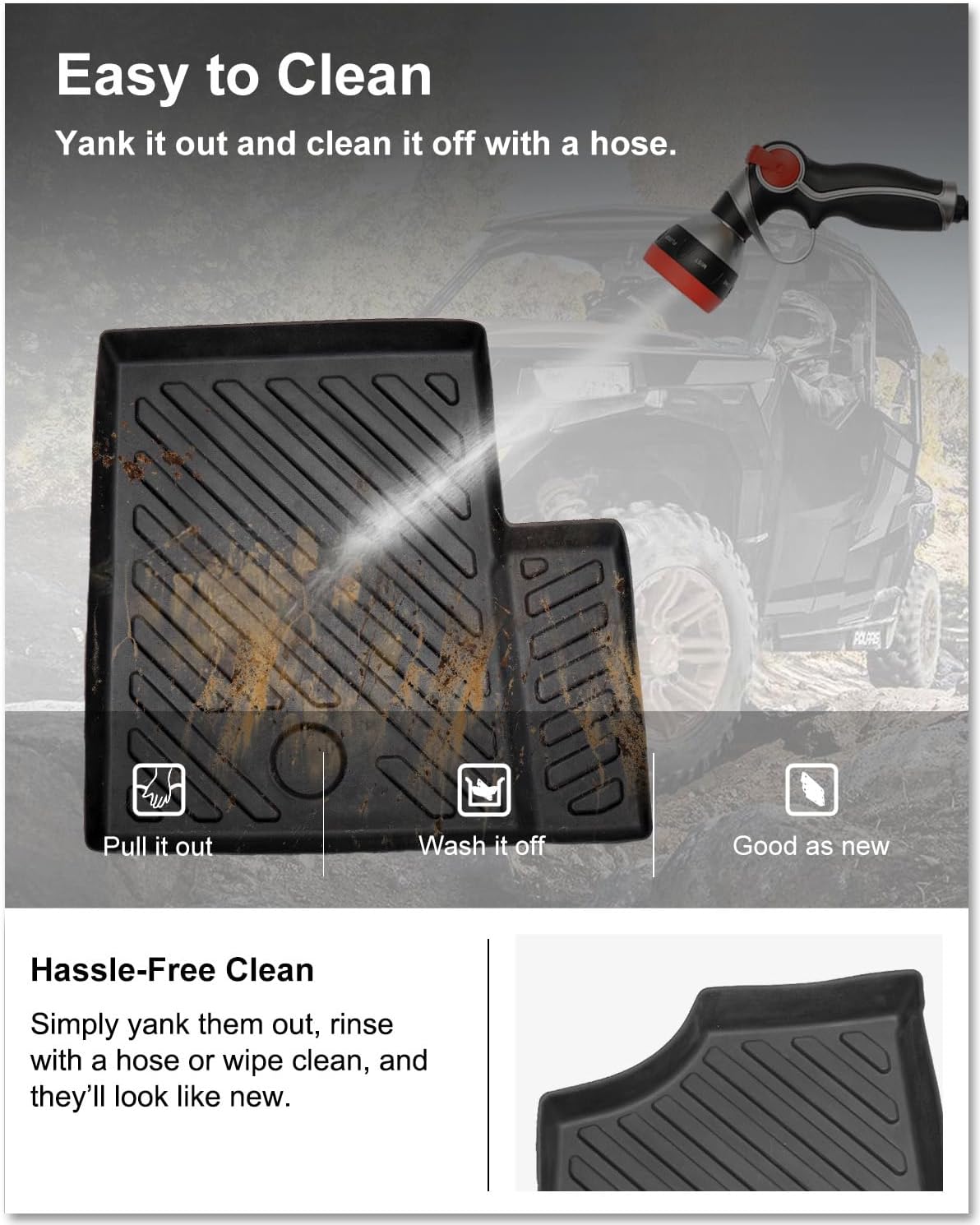 KIWI MASTER Floor Mats for 2016-2026 Polaris General XP/ 1000 Accessories, Custom Fit All Weather UTV Mats, Heavy Duty TPE Floor Liners, Front Row, Black