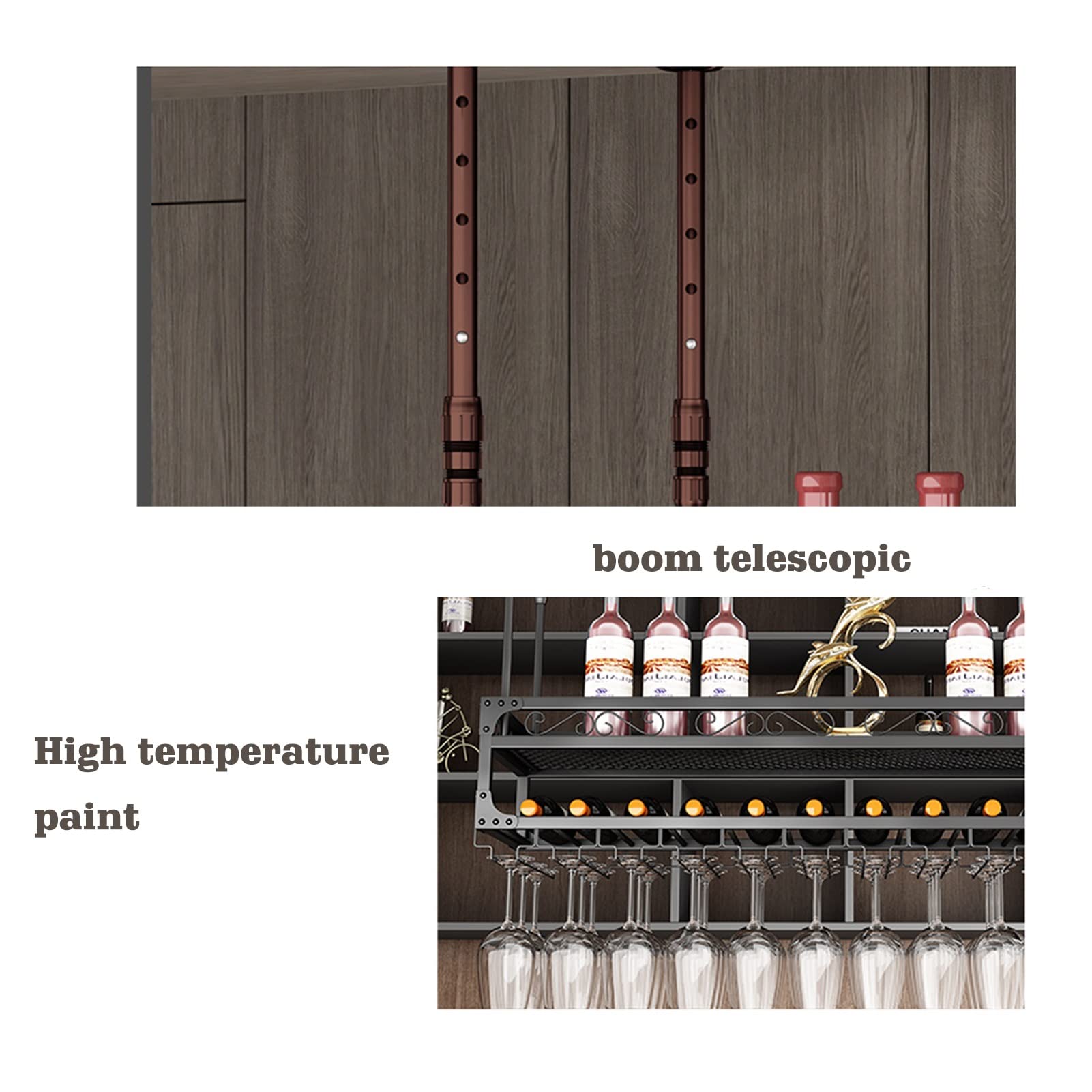 Wine rackMetal Wine Glass Rack Shelf with Glass Holder and Wine Bottle Holder - Industrial Hanging C Wine Glass Shelves Wine Shelving Display