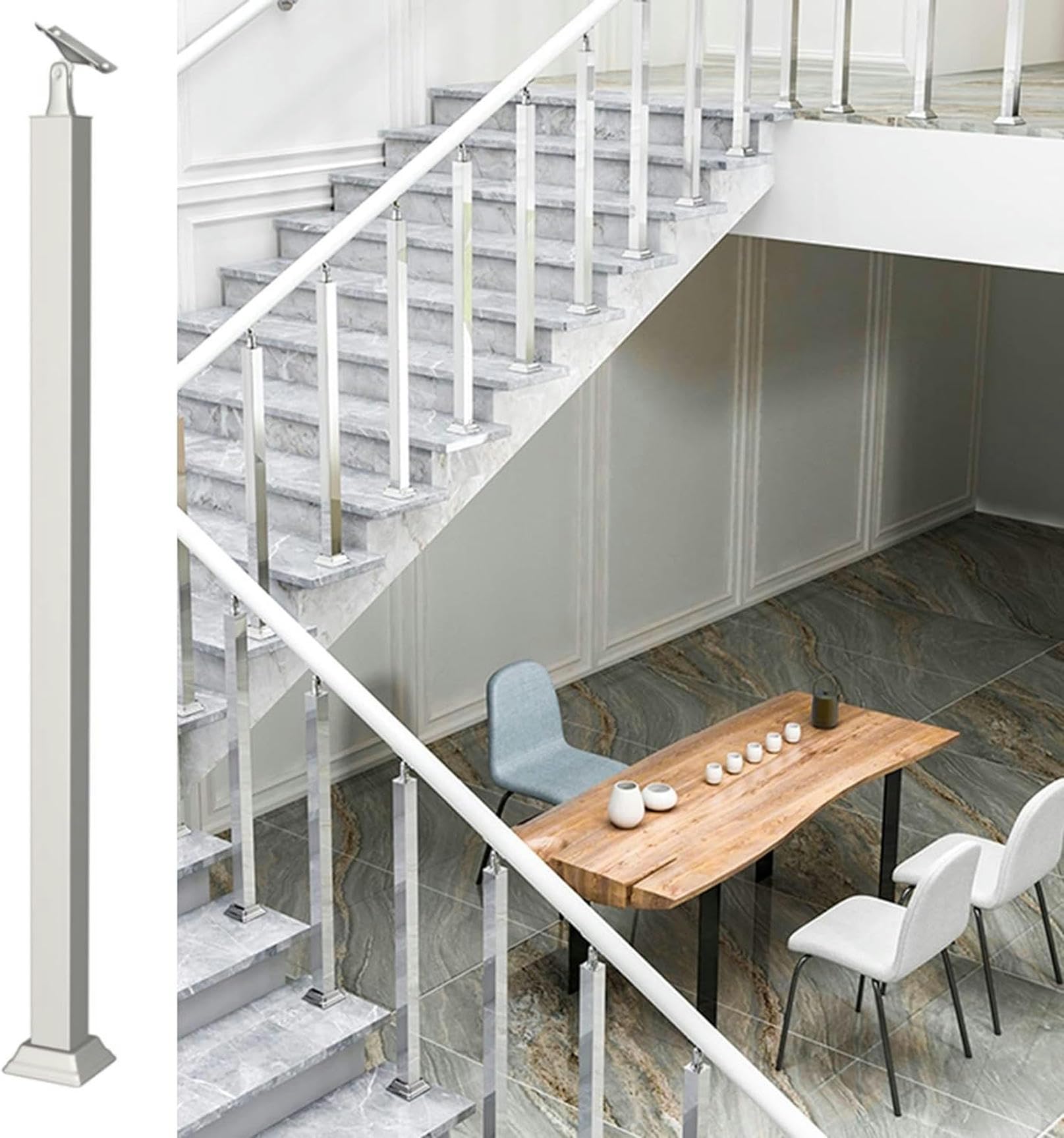 Kit de garde-corps d'escalier métallique argenté et balustrade en verre pour balcon d'hôtel