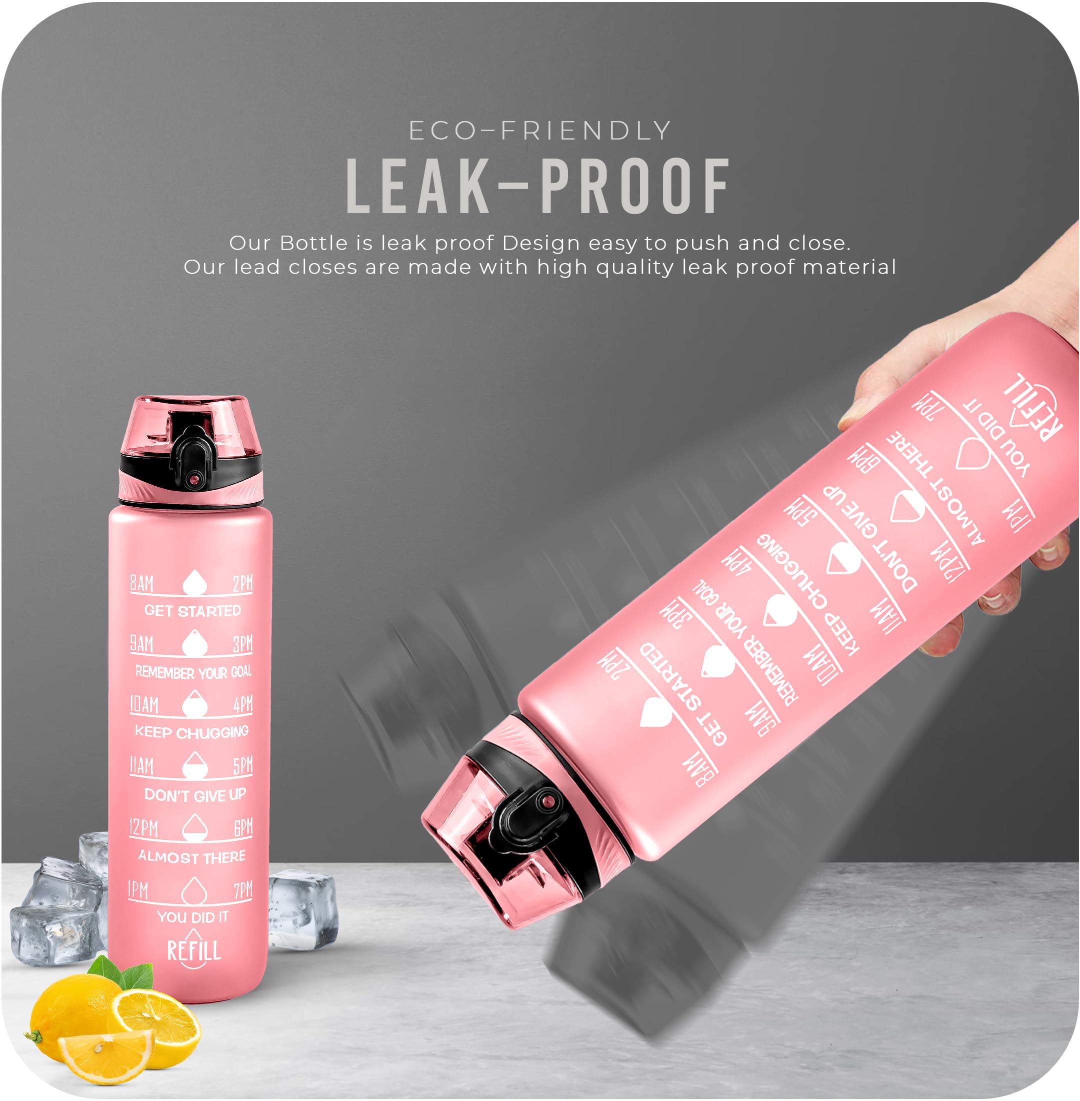 Roe Tenpo Water Bottle 1L, Sports Water Bottle with Time Markings, BPA-Free, Leak-Proof Drinks Bottle - Image 4