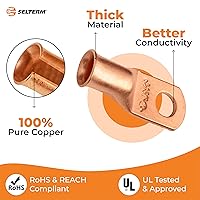 Vista 28 de SELTERM - 2 terminales de anillo resistentes para cable de batería, calibre 4 AWG, pernos de 3/8 pulgadas, terminales de calibre 4, ojales de cobre