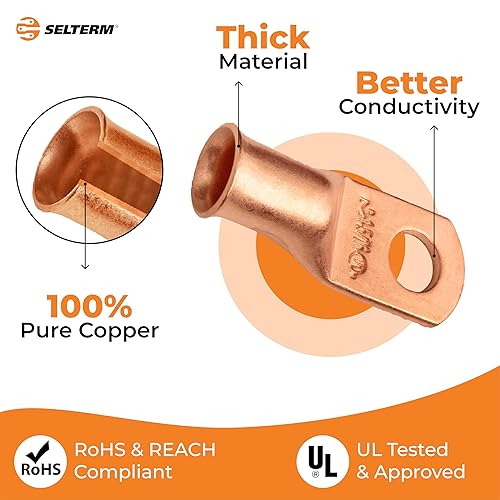 Miniatura 28 de SELTERM - 2 terminales de anillo resistentes para cable de batería, calibre 4 AWG, pernos de 3/8 pulgadas, terminales de calibre 4, ojales de cobre