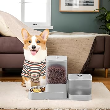 Automatic Cat Food Dispenser Large Capacity Stainless Steel Bowl Drinker