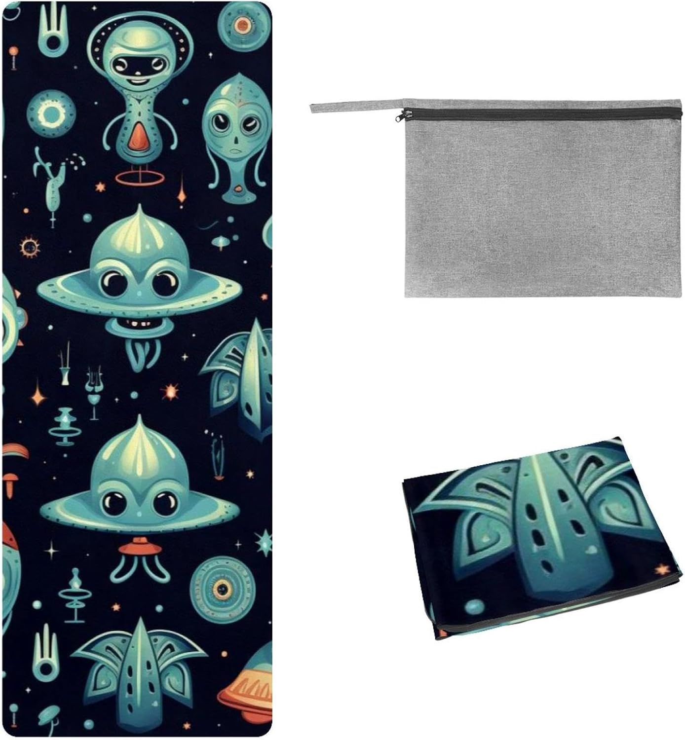 Yoga Towel, Outer Space Alien Pattern Non Slip Sweat Absorbent Hot Yoga Mat Towel for Hot Yoga, Pilates and Fitness - 72.8" x 26.8"