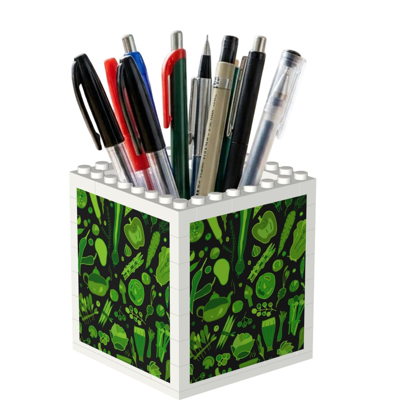 Poadnly Green Vegetables Pattern, Pen Pot Pencil Holder for Office Home School, Compact Desk Organiser for Office Stationery