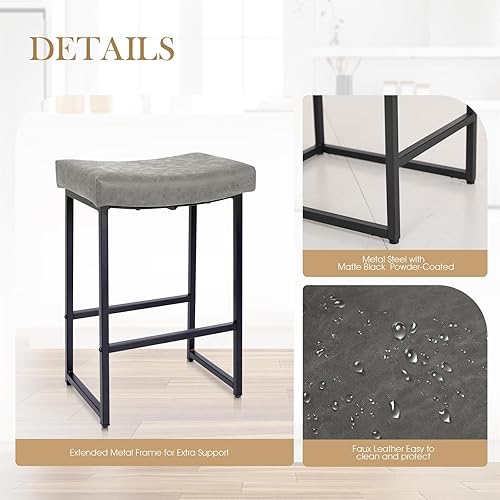 Miniatura 5 de Sophia & William Juego de 4 taburetes de bar de 24 pulgadas de altura de mostrador para isla de cocina, modernos taburetes de bar de piel sintética