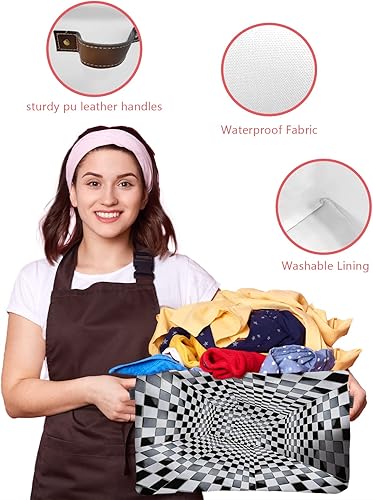 Miniatura 4 de Cestas de almacenamiento grandes abstractas modernas con geometría minimalista a cuadros negros y blancos, caja de almacenamiento plegable,