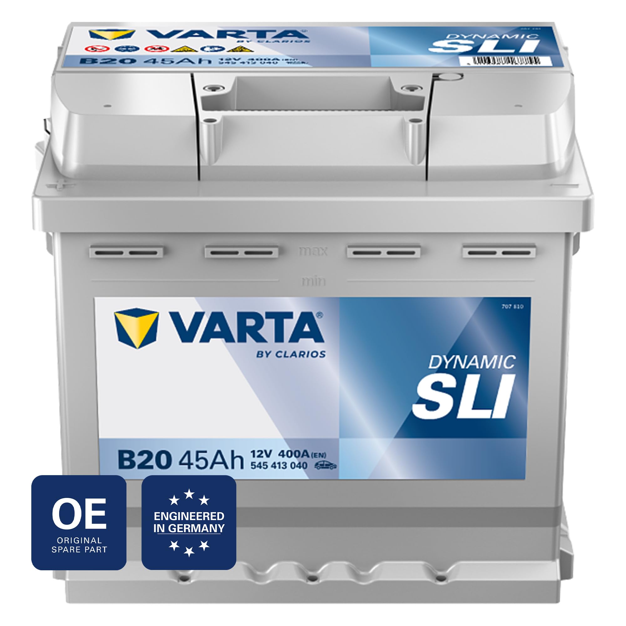 VARTA Automotive DYNAMIC SLI (B20) 12V 45Ah 400A - Nassbatterie KFZ mit Standardausstattung & ohne Start-Stopp System - Starterbatterie für einfachen Energiebedarf - Bleisäurebatterie wartungsfrei