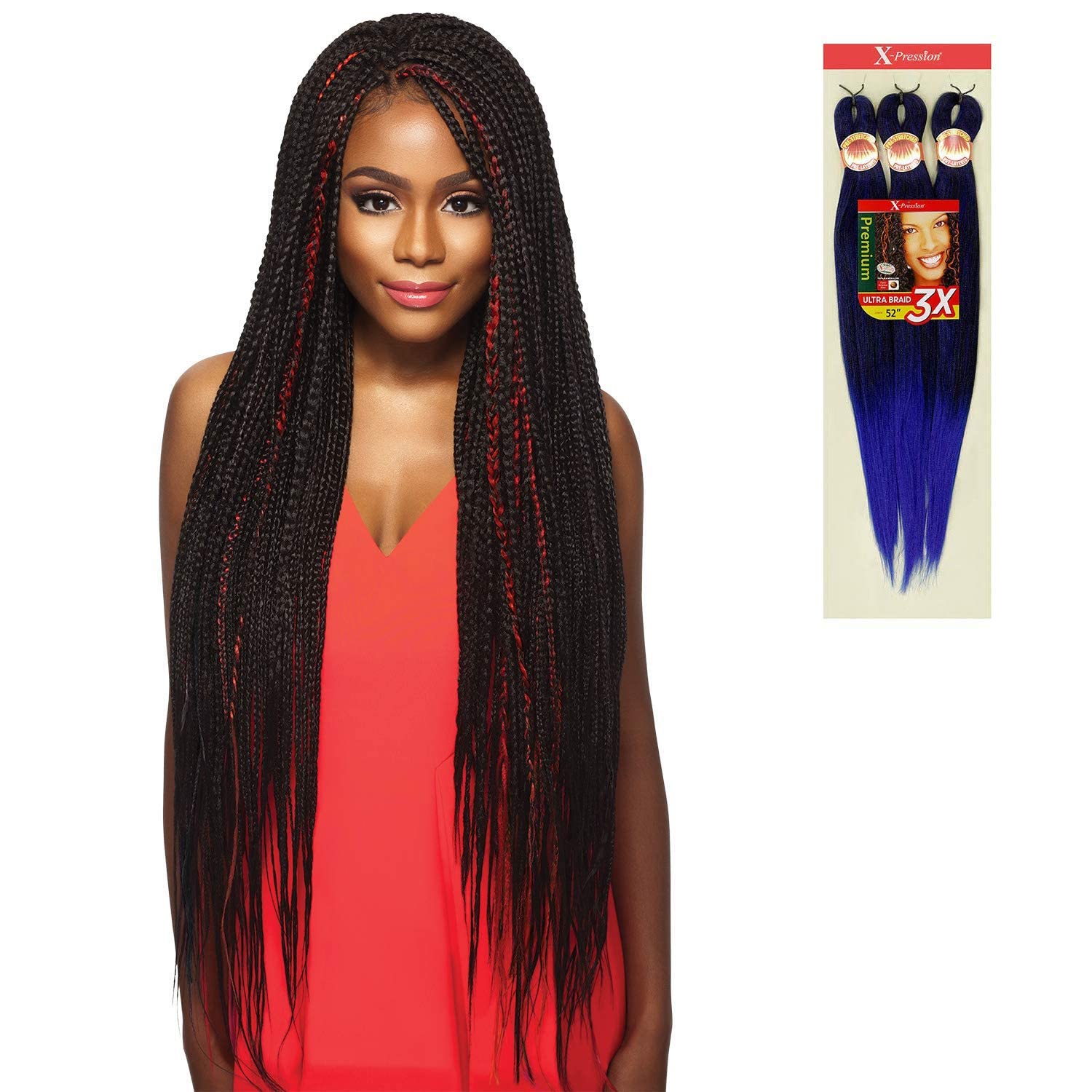 Outre Synthetic Hair Braids X-Pression Kanekalon 3X Pre Stretched Braid 52" (3-Pack, M27/30/613)