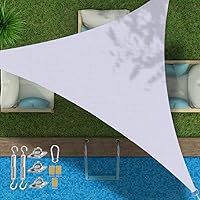 Vista 27 de Toldo triangular de bloqueo UV, toldo impermeable para jardín al aire libre para patio con kit de herrajes de acero inoxidable 304, gris, 6.5 x 6.5