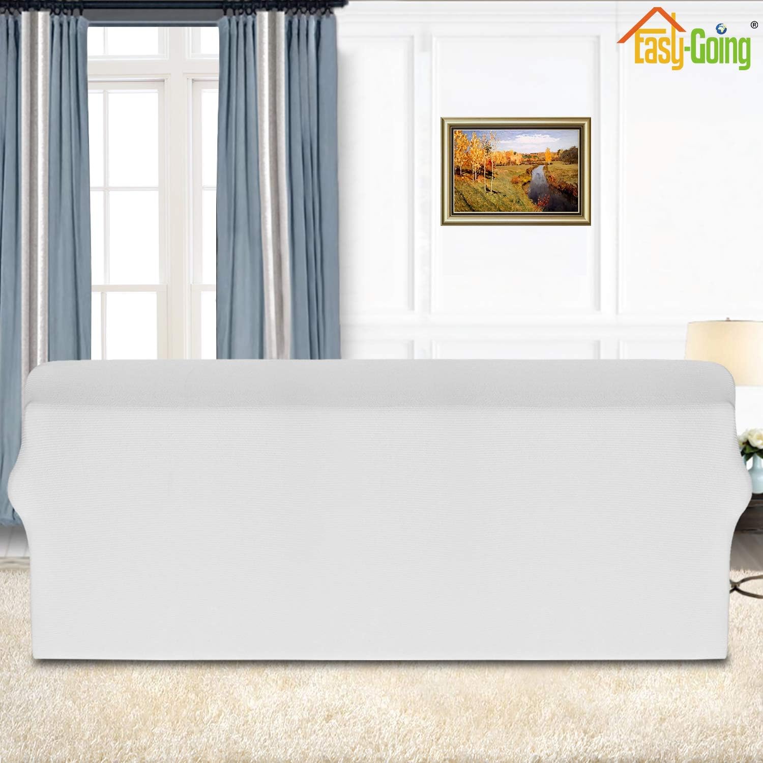 Easy-Going Thickened Stretch Slipcover, Sofa Cover, Furniture Protector with Elastic Bottom, 1 Piece Couch Shield, Sturdy Fabric for Pets,Kids,Children,Dog (Oversized Sofa,Snow White)