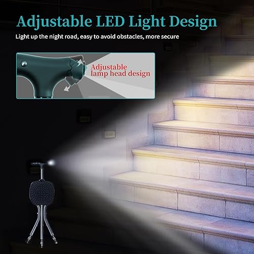 Miniatura 4 de ENLUNTRA Portable Foldable Cane seat, Height Adjustable Walking Cane with seat, Canes for Seniors with Magnetic Massage Handle and LED, Supports up