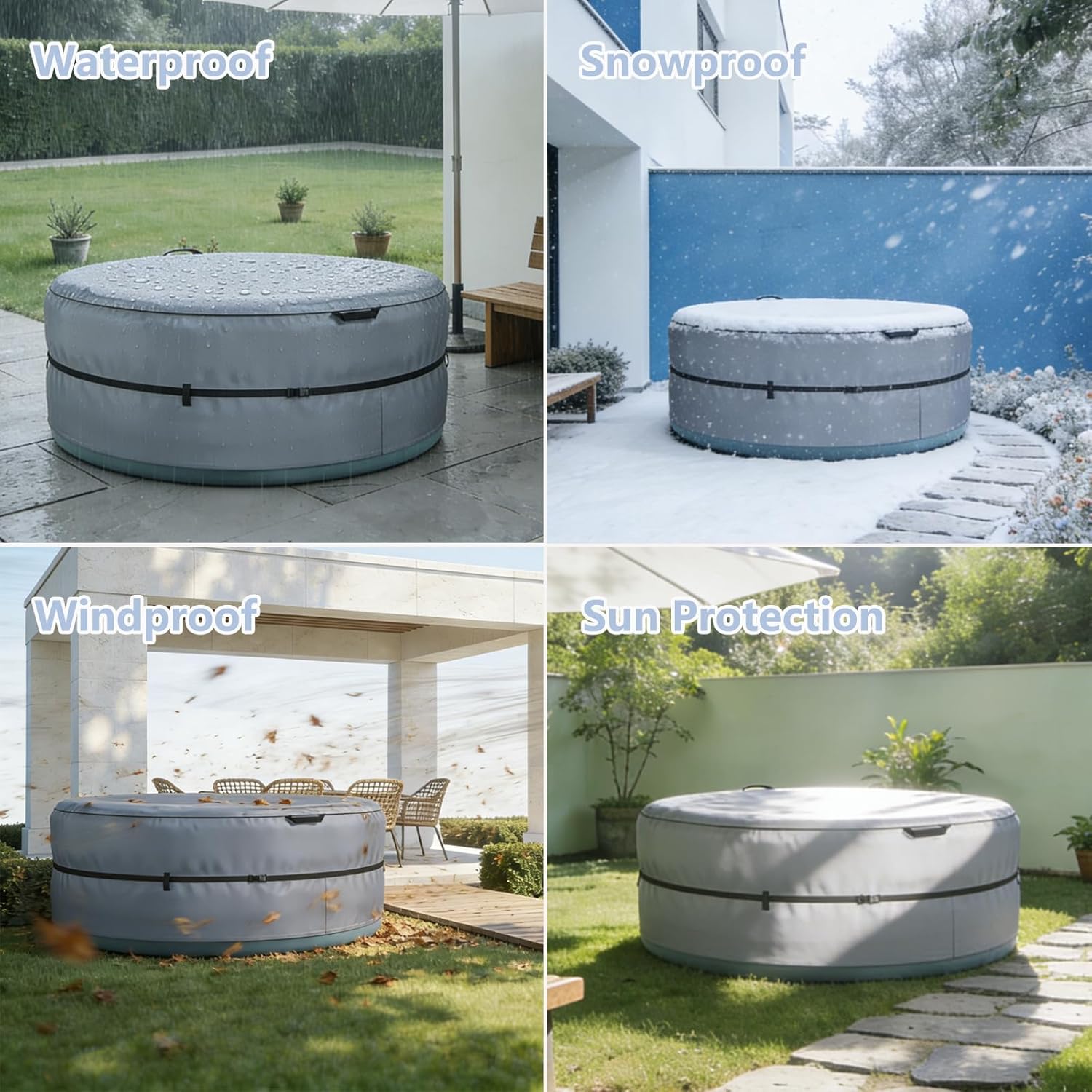 XCZ Hot tub Cover, Full Cover, Suitable for 71in Inflatable hot tub or Equivalent Size spa, Round, Gray (Cover only)