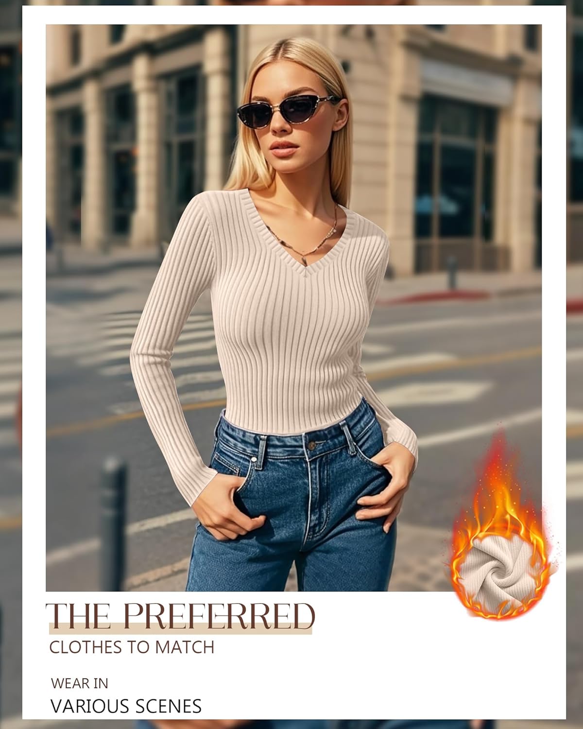 4 Pack Women's Thermal Shirts Long Sleeve Ribbed Cotton Tops V Neck Fitted Winter Undershirts Basic Base Layer - Image 3