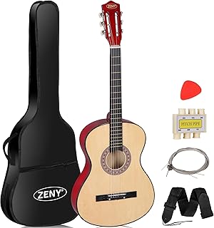 ZENY 38" New Beginners Acoustic Guitar With Guitar Case, Strap, Tuner and Pick (Natural)