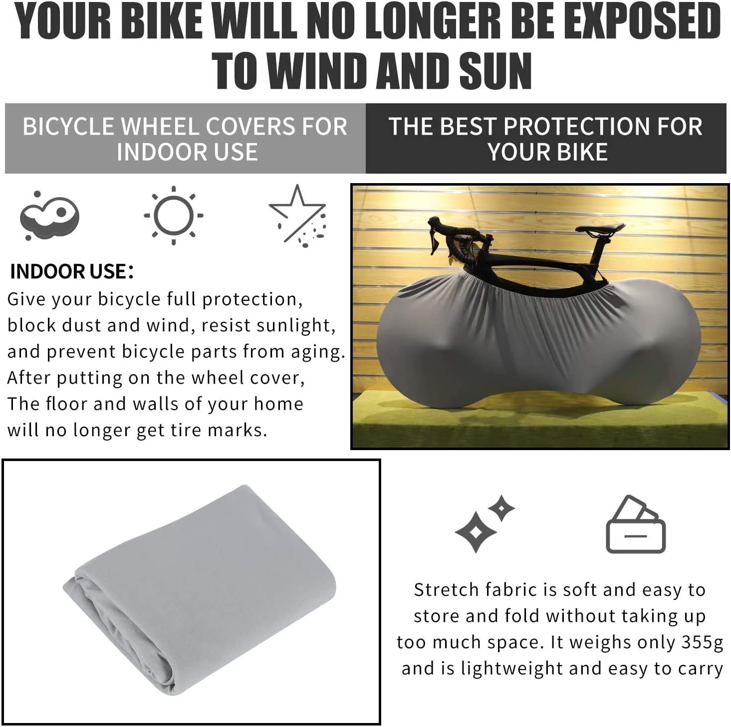 Bike Cover Washable Elastic Dirt-Free Bike Storage Wheel Cover Tire Package Fit All Bicycles