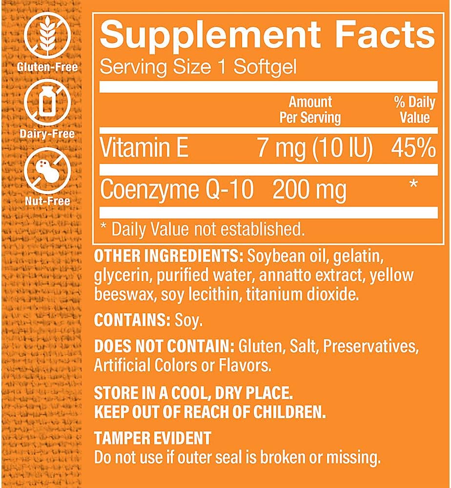 The Vitamin Shoppe CoQ-10 200mg Beneficial for Those Taking (60 Softgels)