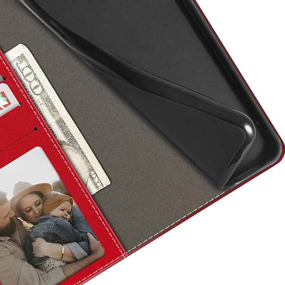 Leather Phone Case Compatible with M5 Stack Paper S3 ESP32-S3 Flip Wallet Cover with Magnetic Closure, Kickstand & Card Holders, Shockproof Protection (Red)
