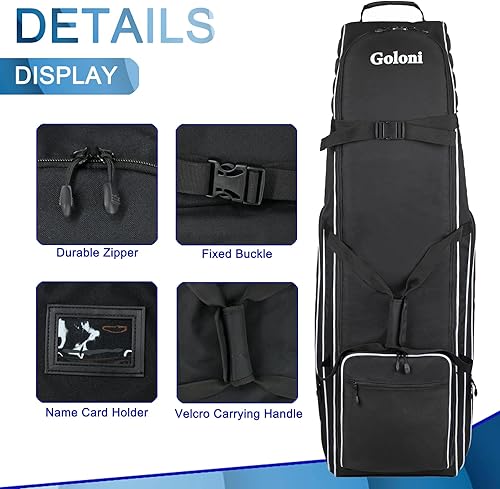 Miniatura 5 de Bolsa de viaje de golf para aerolíneas con ruedas, resistente poliéster 900D Oxford, resistente al desgaste, plegable, de cara suave, con
