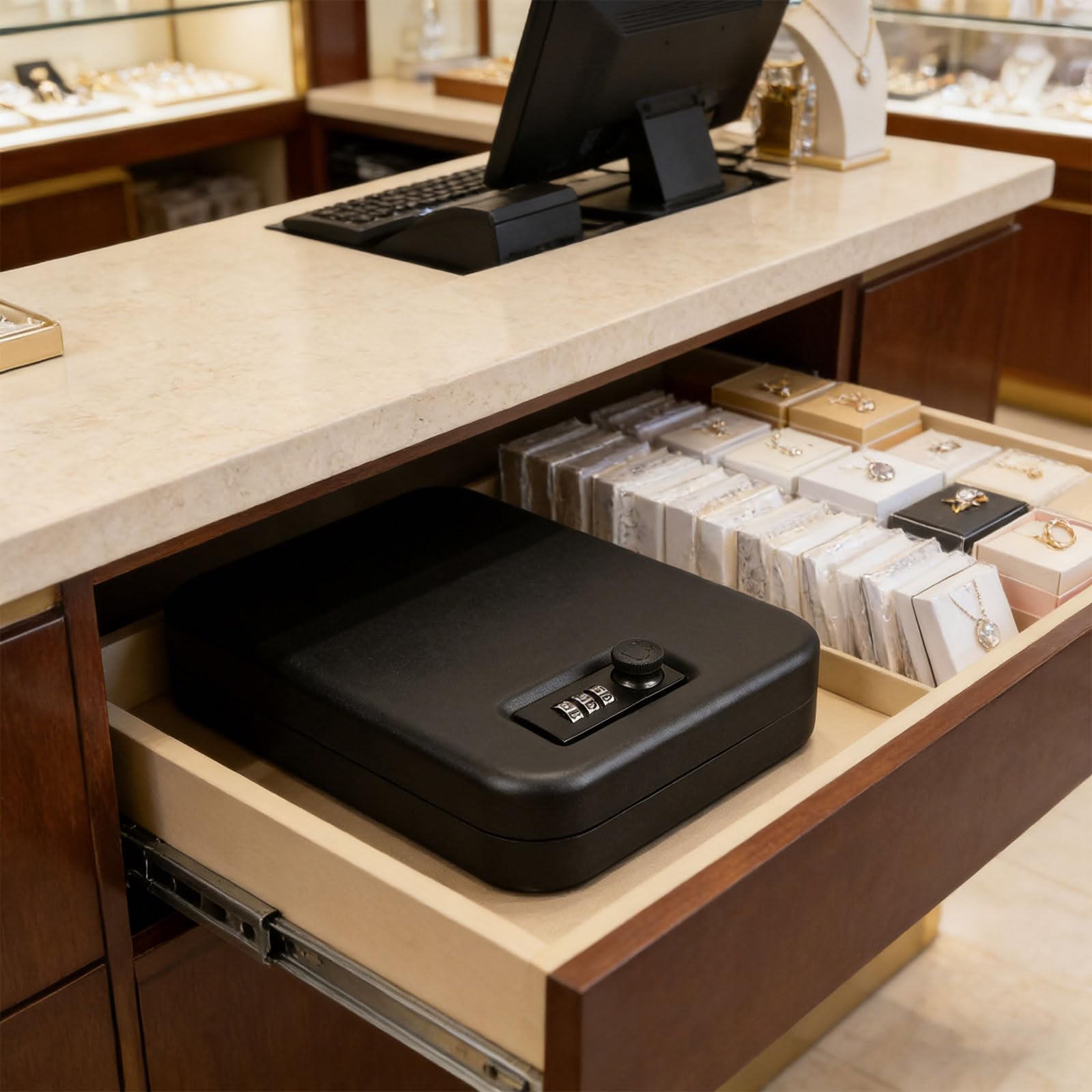 Caja de seguridad compacta de hierro para joyería con contraseña para collares, anillos, pendientes, caja de almacenamiento segura para joyería