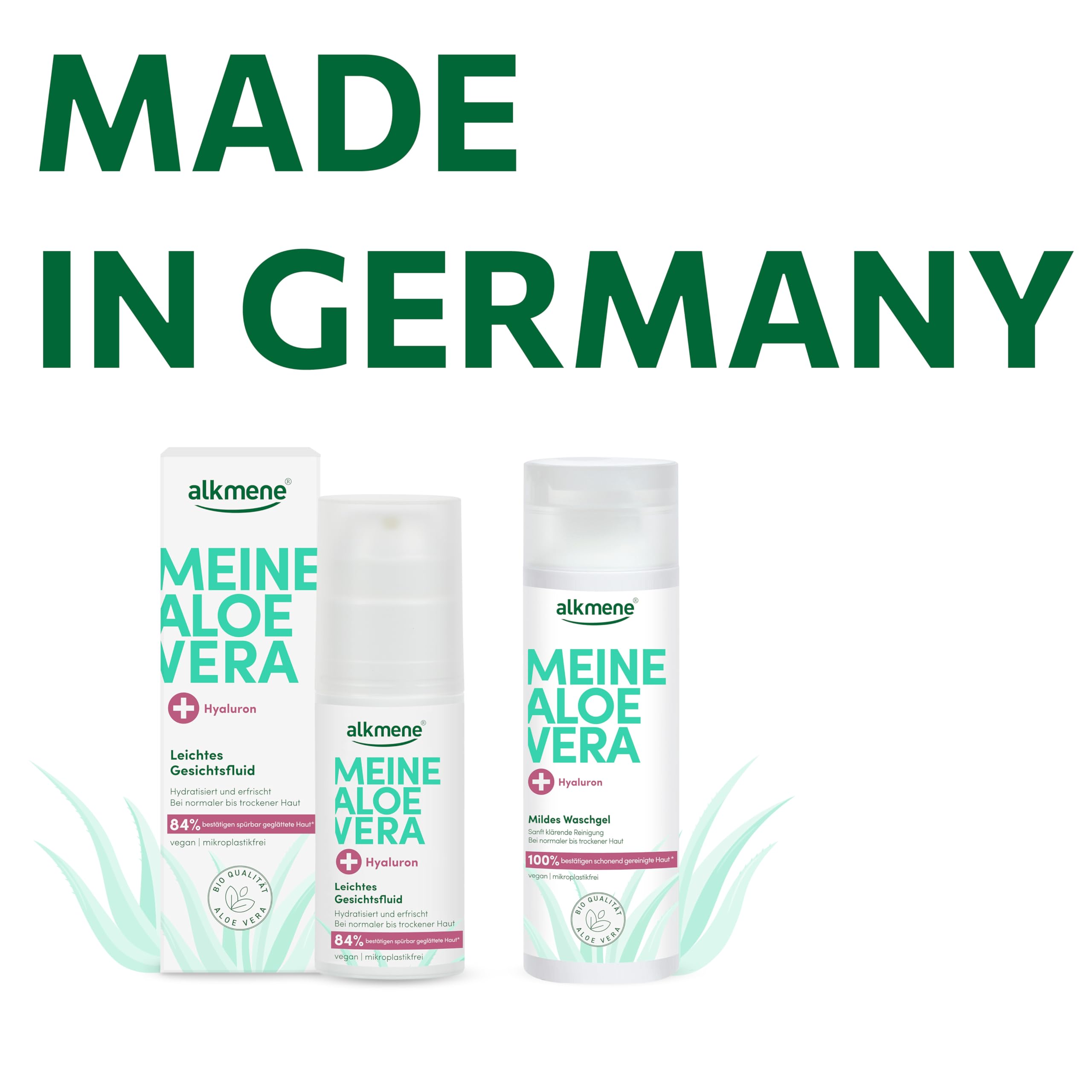 alkmene Aloe Vera Gesichtsfluid mit Hyaluron 6x 50 ml - vegan | Aloe Vera Gel Gesicht für normale bis trockene Haut - Feuchtigkeitscreme - Gesichtscreme, Alea Vera Gel, Aloeveragel