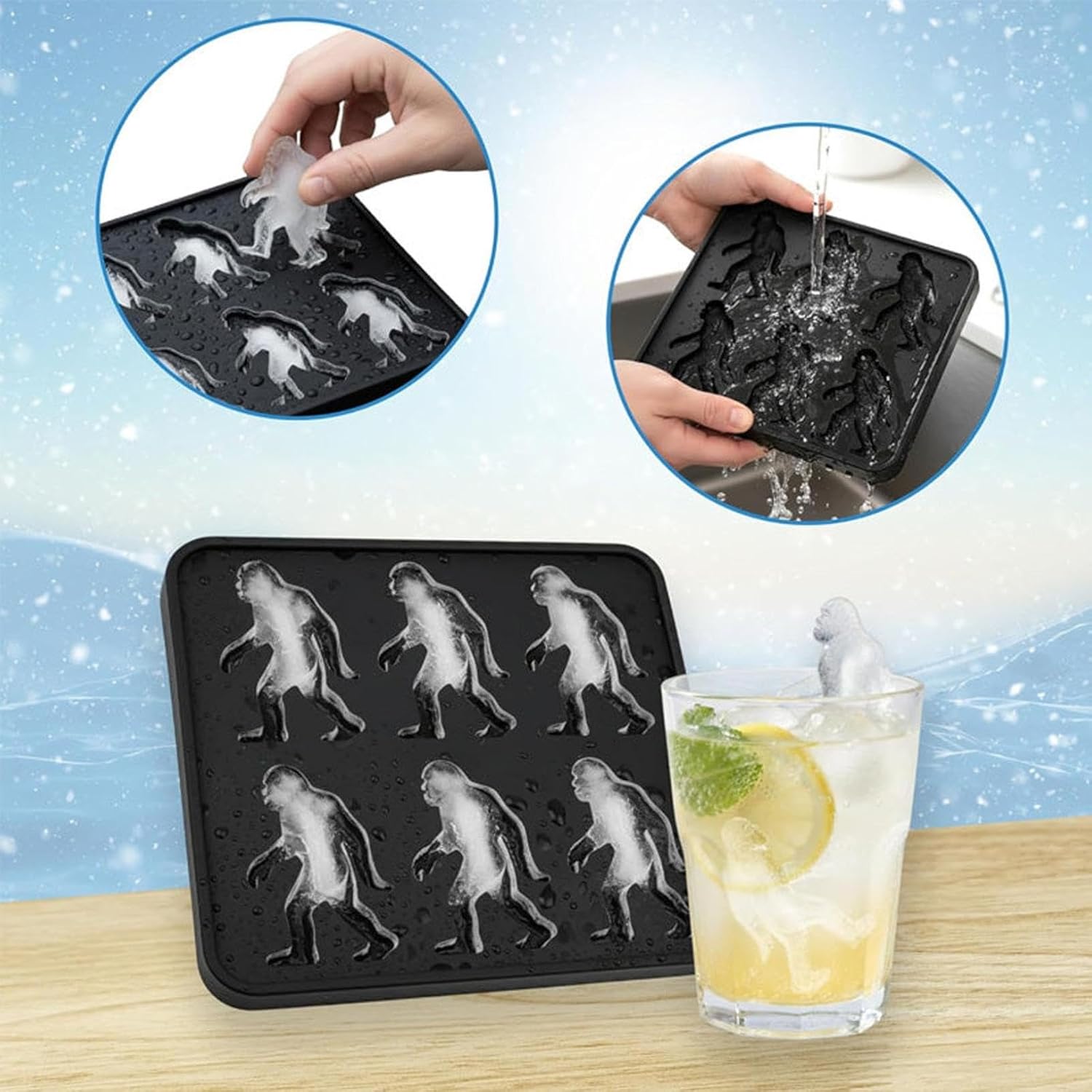 Big Ice Cube Mold Tray, Large 3D Silicone Mold with 6 Cavities for Whiskey Cocktails, Funny Shaped Ice Cube Maker for Party Drinks, Easy Release Reusable Tray for Kitchen Bar Essentials (4pc)