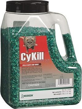 CyKill Rodenticide Bait Effective Rodent Control with Bromethalin for Control of Rats and Mice, 4 lb Jug, Green