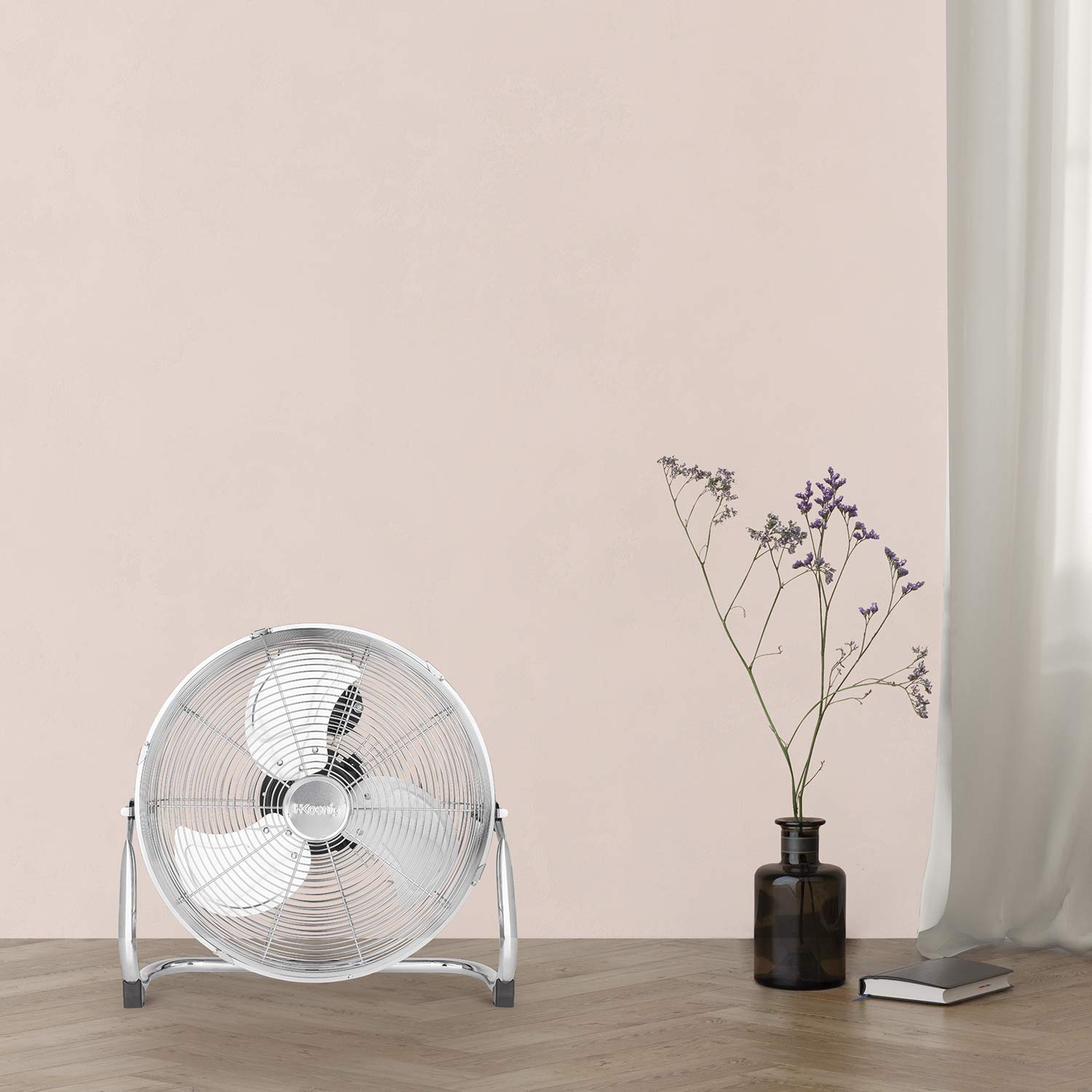 H.Koenig Ventilateur de Sol JOE30, 40cm, 100W, 3 Vitesses, Inclinaison Réglable, 3 Pâles, Pieds Antidérapants, Silencieux, Métal Chromé