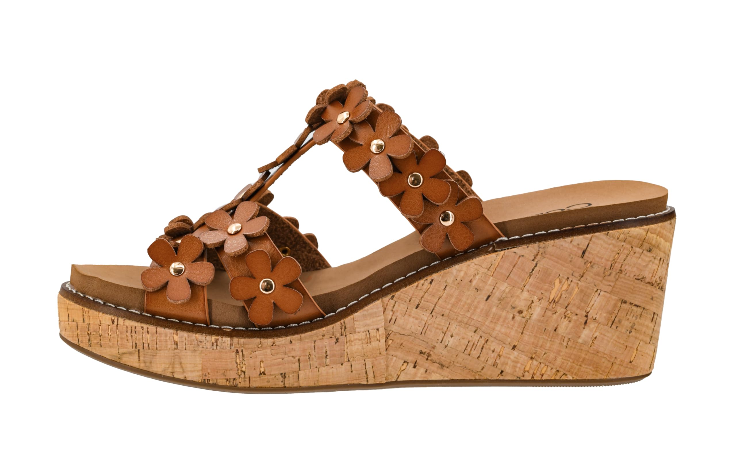 Corkys Footwear Womens Mic Drop Wedge - Featuring A 2.5-inch Heel, A Strappy Upper with 3D Floral Embellishments, and Corkys Signature Soft EVA