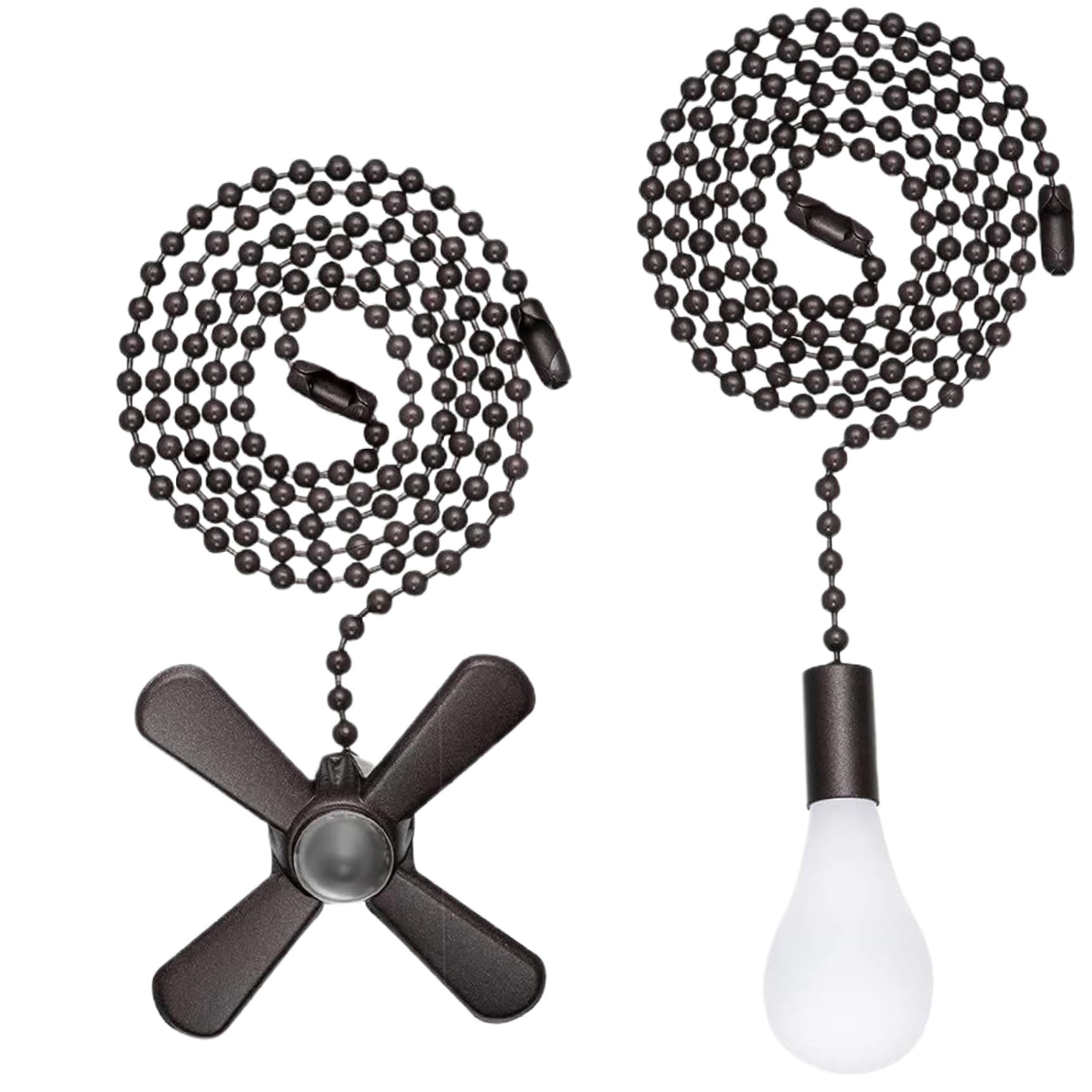 CNAFGBGG Ceiling Fan Pull Chain 4Pcs Lengthened Alloy Decorative Fan Pull Chain Extension with Frosted Glass Bulb & Cord, Black..
