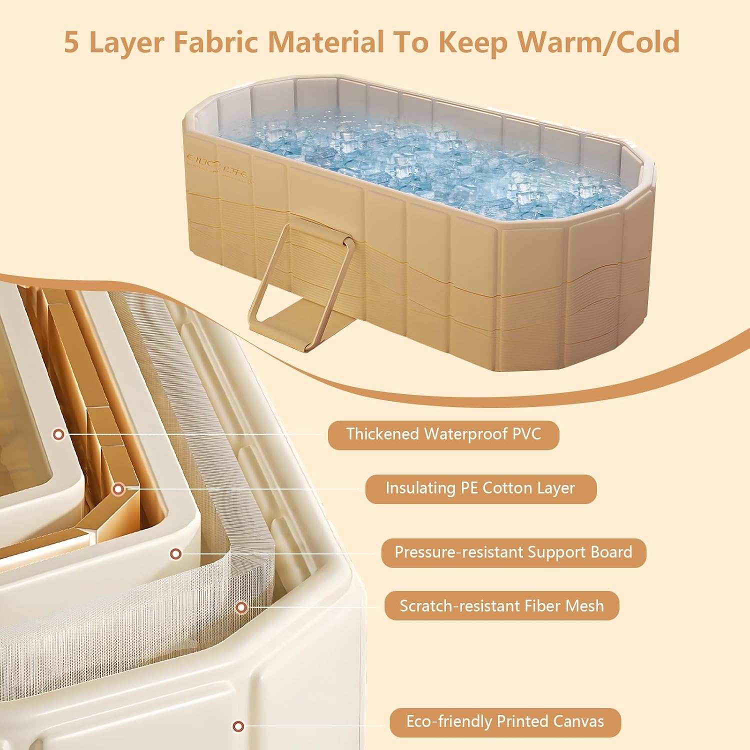 jessie 59" Portable Ice Bath Tub for Adults, Portable Bathtub Adult Cold Foldable Bathtub Inflatable Tub Shower for Indoor & Outdoor (Cold and Hot Available)