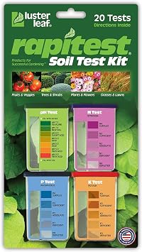 Rapitest Soil Test Kit for Gardens, Vegetables, Flowers and Lawns. USA designed and assembled soil tester completely, quickly and accurately measures/analyzes soil pH acidity and garden nutrients.