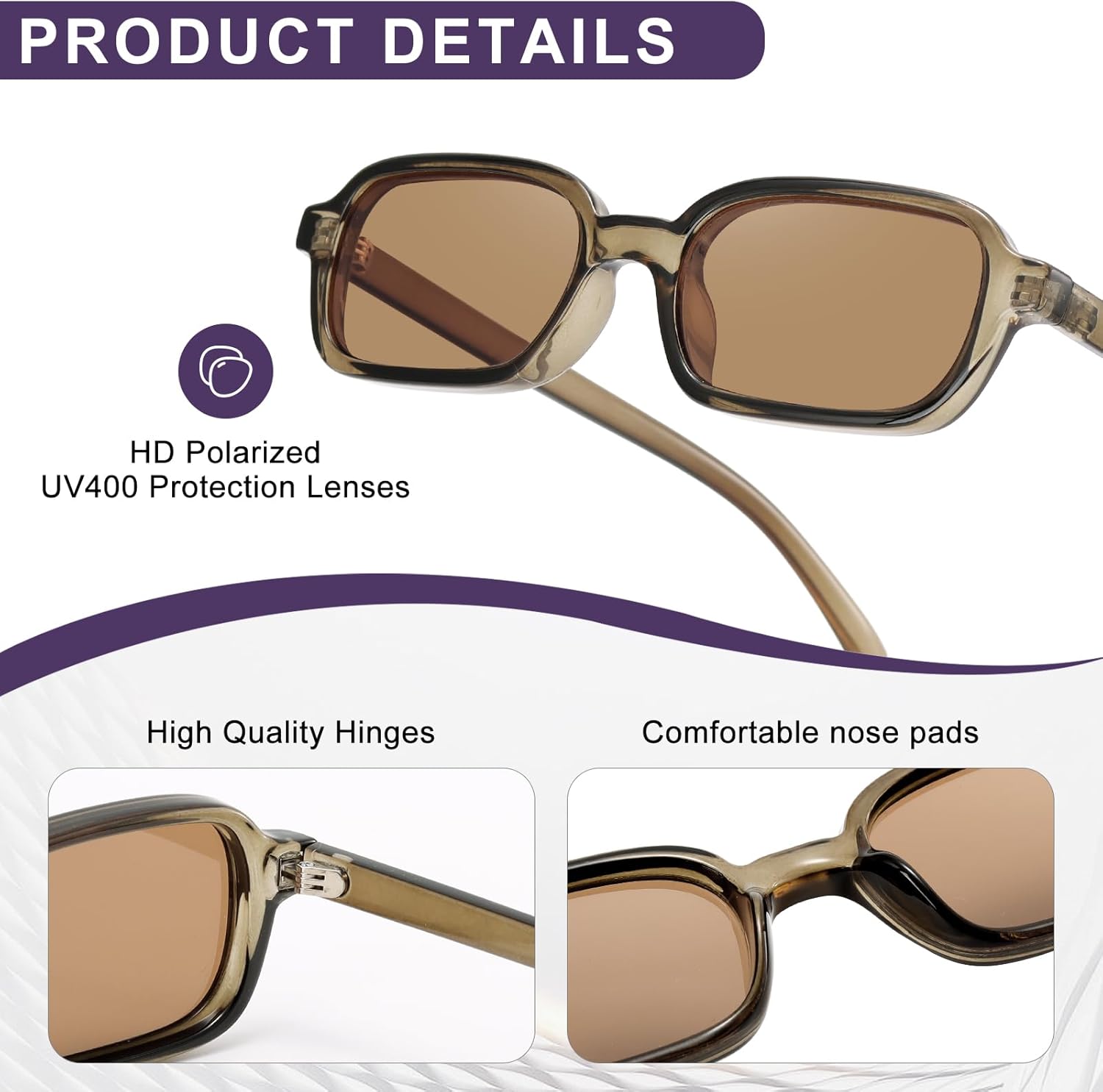 Rectangle Sunglasses for Women Men Trendy Narrow Square Frame 90’s Retro Sun Glasses UV400 Protection Shades - Image 4