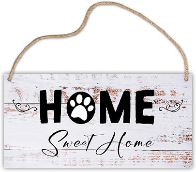 House Warming Gifts New Home Wooden Hanging Plaque, Home Sweet Home Sign, Housewarming Gift Dog Paw gift for Dog Lover Farmhouse Wall Decor for Home Living Dining Room Bedroom Entryway Hallway -A09