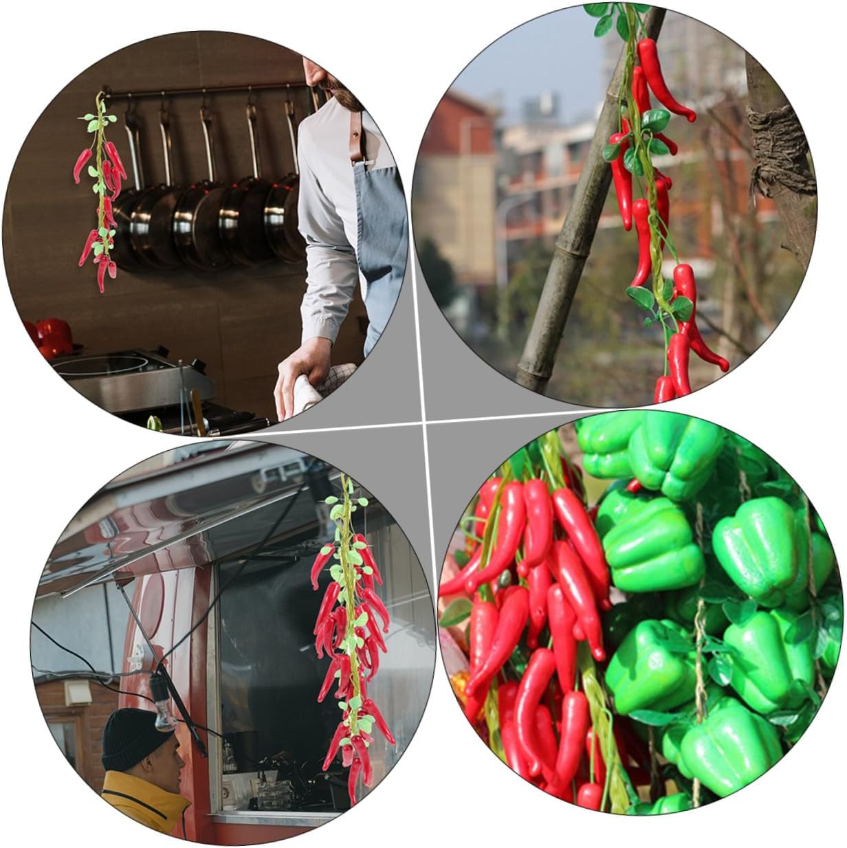 Healifty 4pcs Artificial Chili Pepper Strings Simulation Hanging Farmhouse Decor Lightweight Lifelike Kitchen Party Decorations Photo Props