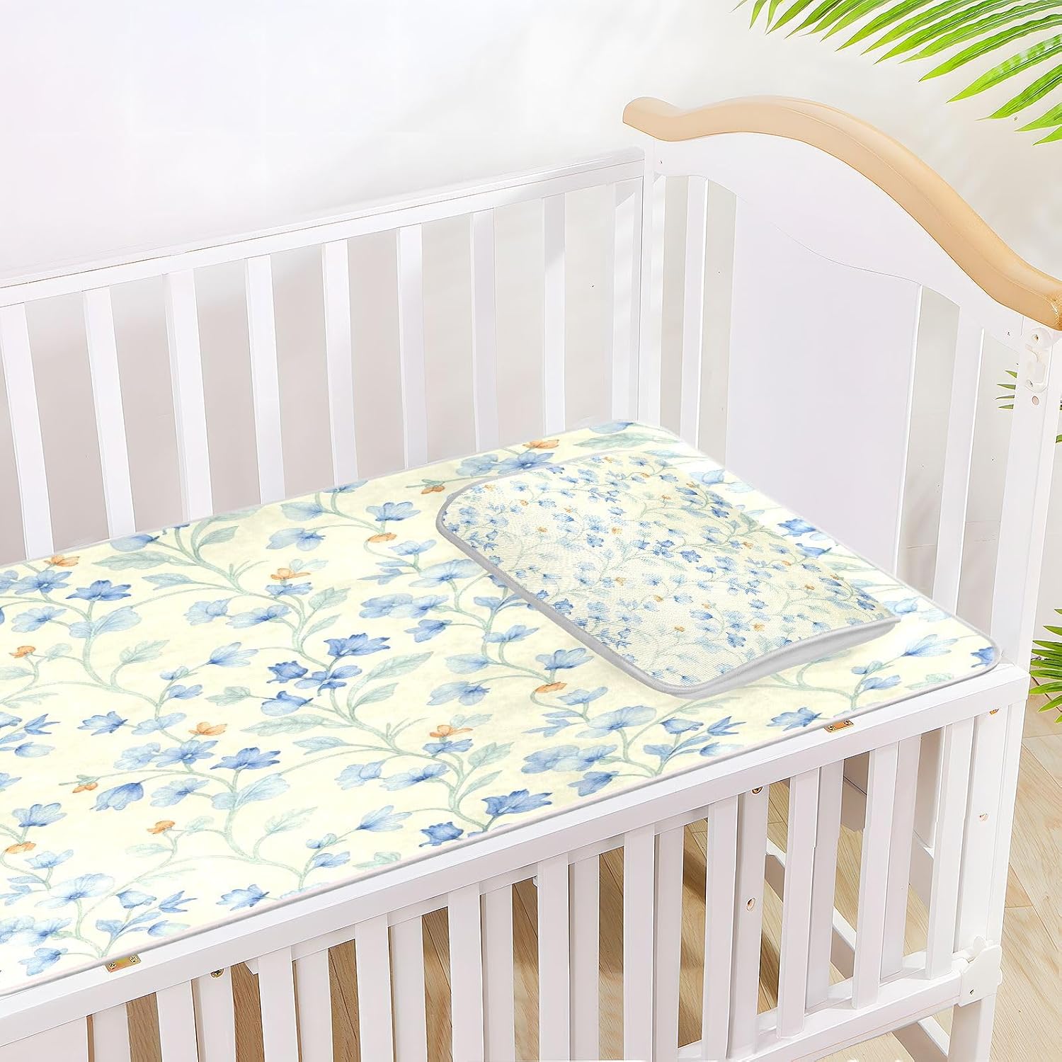 Cooling Baby Mattress pad Waterproof 28" x 52" Reusable Soft Blue Floral Bed Pads Washable for Kids, Adult