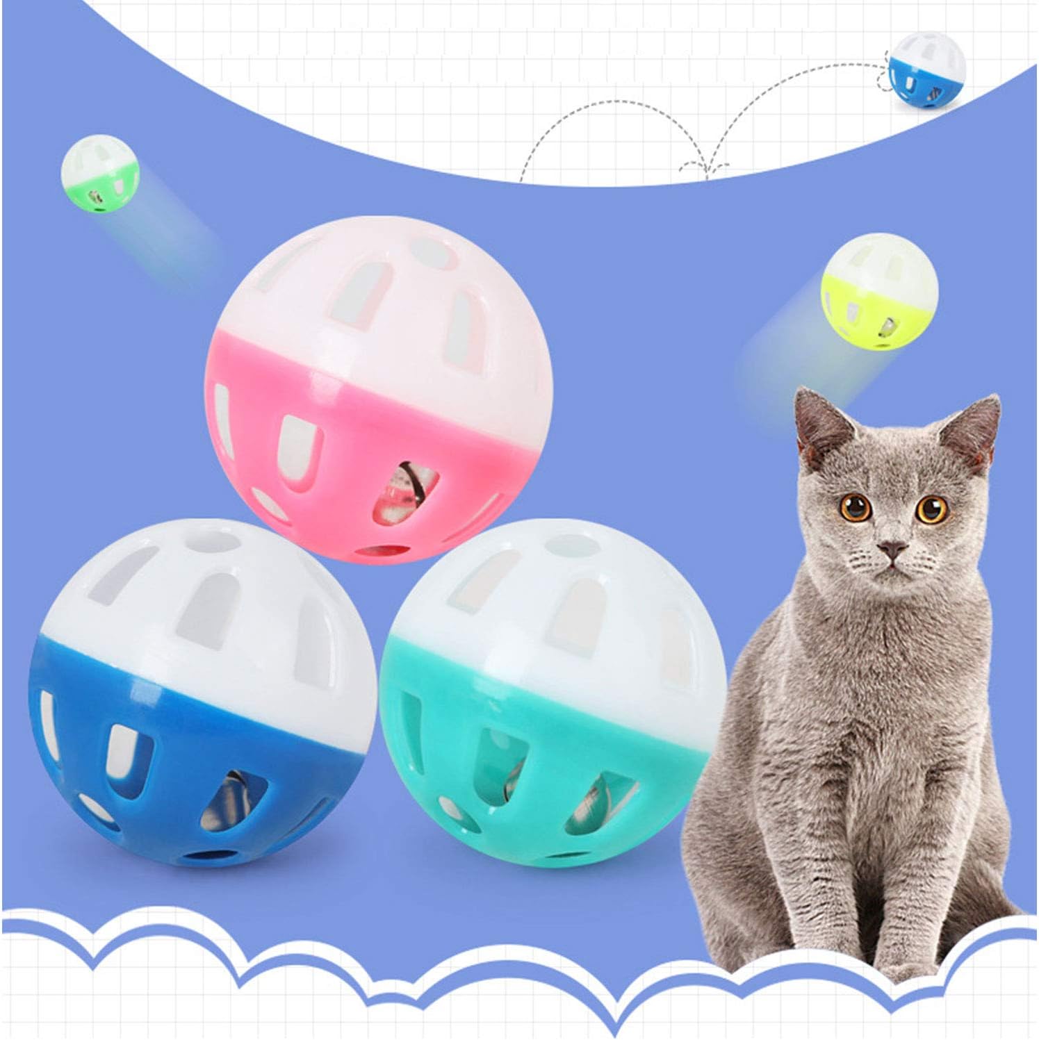 Bepets 12PCS 1.6‘’ Cat Toy Ball with Bell, Pet Toy Cat Bell Ball Cat Toy with Bell Cat Jingle Balls for Cats Kitten, Plastic Cat Toys Jingle Balls Pounce Chase Rattle Ball Toys Random Color : Pet Supplies