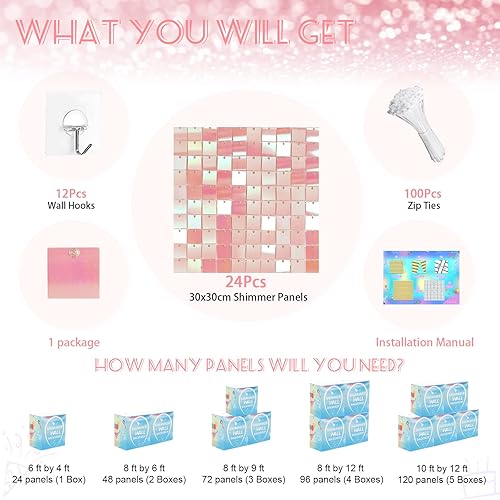 Miniatura 4 de Telón de fondo de pared rosa brillante con lentejuelas, 24 paneles de fondo de fotos para bodas, despedidas de soltera, decoraciones de cumpleaños