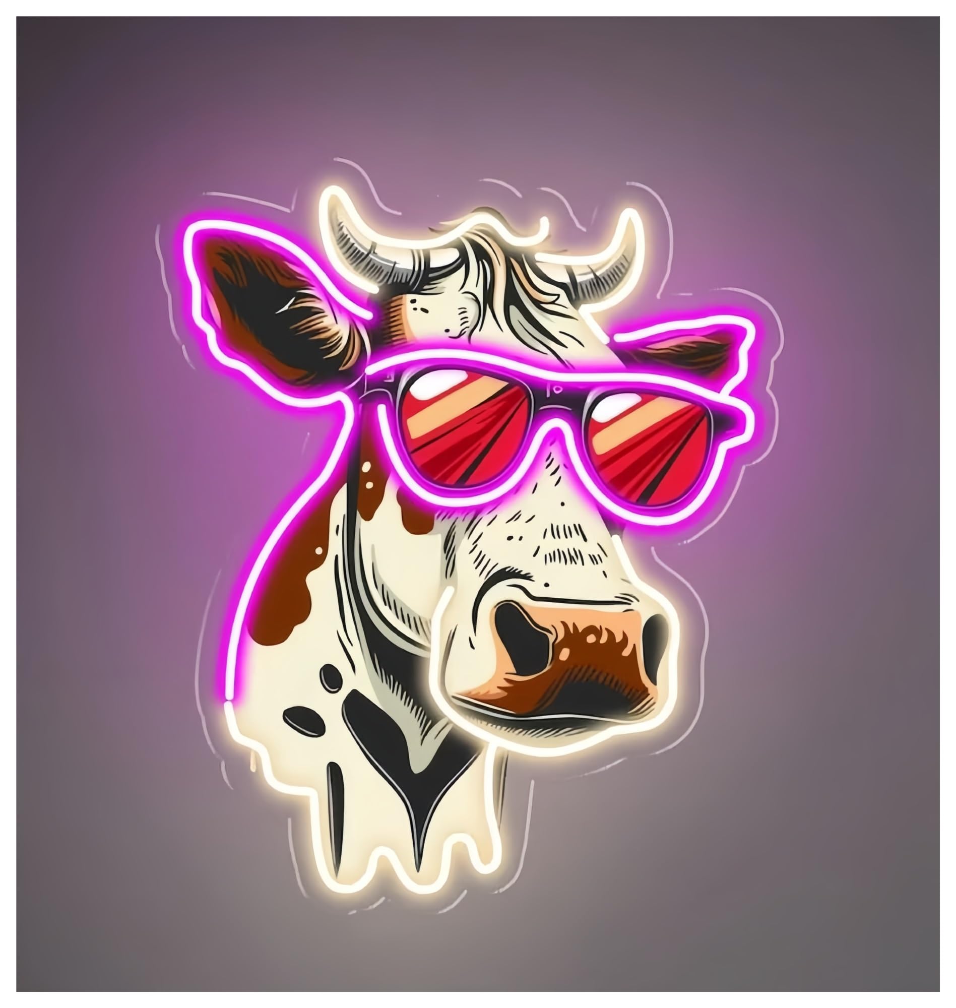 SHOUXI Sign Lamp Cartoon Cow Neon Sign, Cow with Cool Sunglass Neon Sign, Home Bedroom Decor(D,60cm)