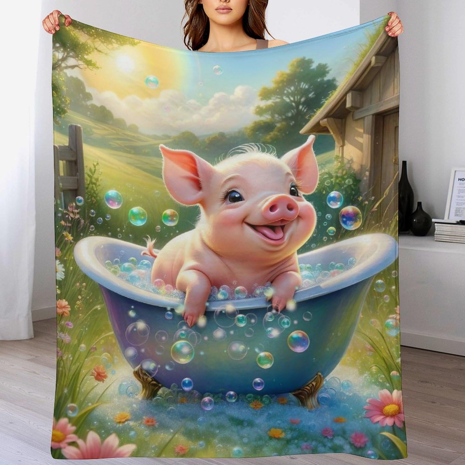 Manta de cerdo de franela suave para cama y sofa de 130x150 cm 1